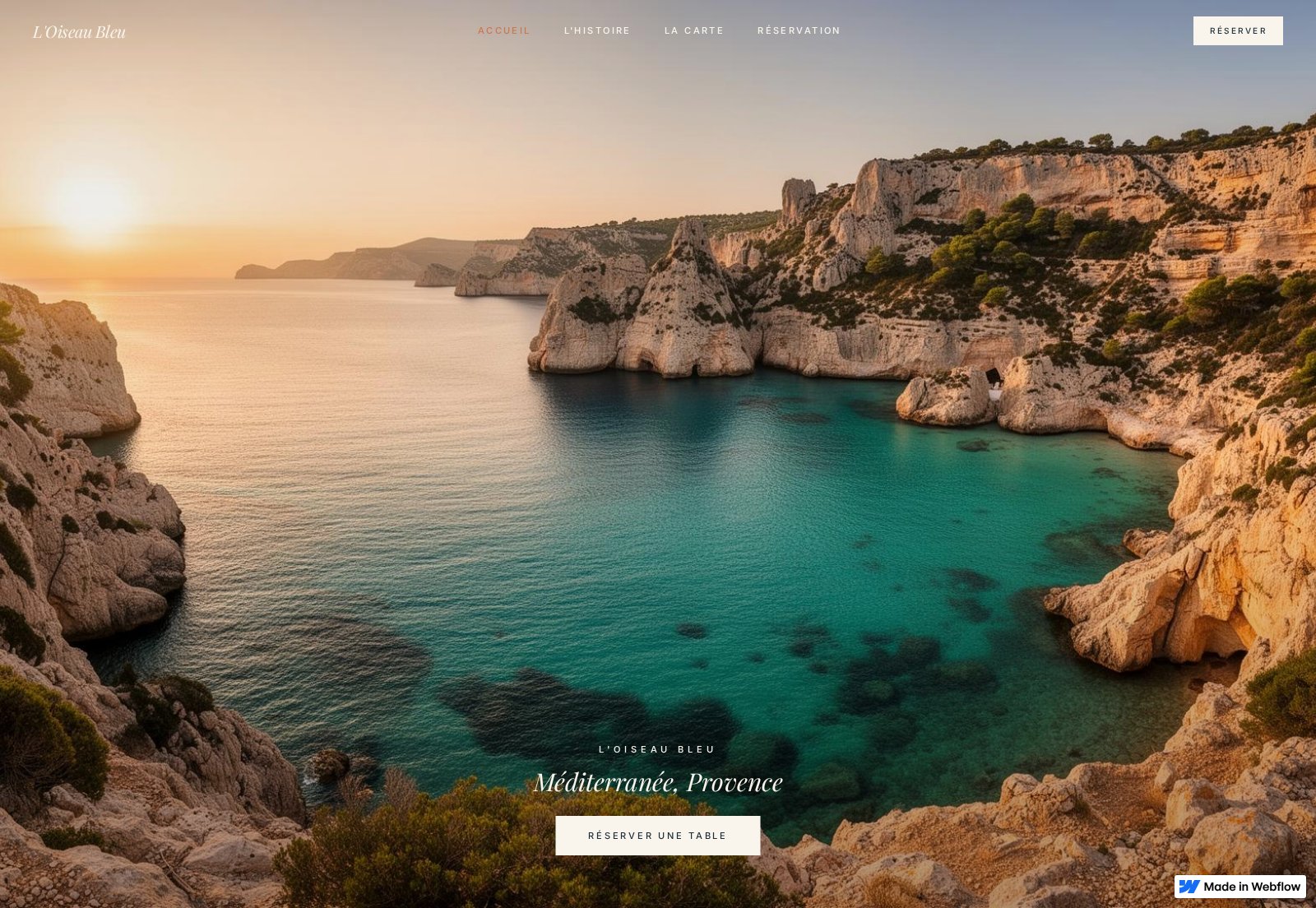 Page d'accueil du site web du restaurant L'Oiseau Bleu